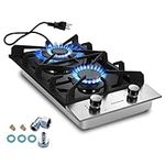 Eascookchef 2 Burner Propane Gas Cooktop, 12 inch LPG/NG Dual Fuel Built-in Gas Stove Top, Black Tempered Glass Electronic Ignition Gas Burner for Apartment, Outdoor, RVs, With Thermocouple Protection