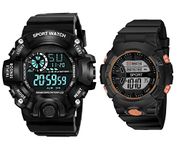 The Shopoholic Digital Black Watch Shockproof Multi-Functional Automatic Army Strap Waterproof Digital Sports Combo Watch for Father and Kids Men's Kids Watch for Boys Watch for Men Pack of 2