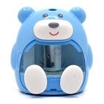 Kiditos Electric Battery Operated Sharpener for Pencil Hardiness Steel Cutter, Kids Bear Shaped Pencil Sharpener Machine, Birthday Return Gift Stationary Gifts for Kids (Blue), 1 Unit