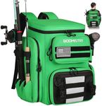 Boomistry 46L Fishing Backpack Tackle Bag with Rod Holders, Waterproof Rain Cover, Large Fishing Backpack with Bottle Holder for Fishing Gear and Equipment Outdoor Camping Hiking (Green)