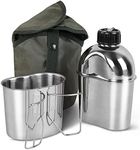 Goetland Stainless Steel WWII US Military Canteen Kit 1QT with 0.5QT Cup Nylon Cover G.I., 1.2QT With 0.6QT Butterfly Handle Cup