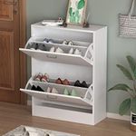 FUFU&GAGA Shoe Cabinet with 2 Flip Drawers for Entryway, Modern Shoe Storage Cabinet, Freestanding Shoe Rack Storage Organizer (23.6”W x 9.4”D x 31.4”H)(White)