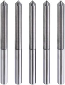 HARFINGTON 5pcs CNC V Bit 90 Degree 1/8" Shank 0.3mm Tip Engraving V Bits Carbide Chamfer End Mill with 2 Straight Flutes CNC Wood Carving Bit Tool for Wood Plywood Acrylic MDF Lettering