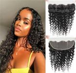 Sexycat HD Lace Frontal Deep Curly 13x4 Lace Frontal Human Hair 12 Inch 150% Density Water Wave Natural Hairline Ear to Ear Lace Frontal Pre Plucked with Baby Hair Natural Color