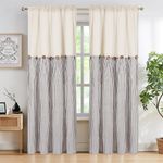 ASPMIZ Cotton Linen Farmhouse Curtains Boho Rustic Button Curtains, Country Window Curtain & Drapes, Brown Stripe Modern Curtains for Living Room, Back Tab & Rod Pocket Curtains 52 x 84 Inch, 2 Panels