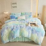 Fluffy Tie Dye Comforter Cover Queen Set，Faux Fur Comforter Set 3 Pieces(1 Fluffy Duvet Cover +2 Shaggy Pillowcases) Faux Fur Tie Dye Bedding Sets Queen,Solid Color (Tie Dye Sage Green, Queen)