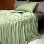 LLanCL Cooling Blankets for Hot Sleepers - Cool Like Ice Cream Lightweight Blanket for Summer with Double Side Cold, Cooling Comforter, Quilt, Fabric for Bed (Queen Size 79" x 91" Green & Grey)