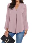 BETTE BOUTIK Women's V Neck Chiffon Blouse Henley Shirts Jacquard Lantern Long Sleeve Shirts Casual Workwear Tunics Fall Tops Pink Plus Size 3XL