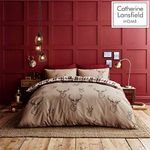 Catherine Lansfield Stag Check Reversible Double Duvet Cover Set with Pillowcases Natural