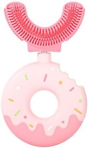 Toddler Children 360 U Shaped Toothbrush Kid Age 2-6 Year All Rounded Food Grade Silicone Teeth Brush Head,Easy Circular Wide 3 Side Foam Manual Boy Girl Full Whole Mouth Clean Oral Care (Pink2-6)