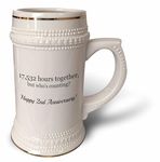 3dRose Happy 2nd Anniversary-17532 Hours Together Mug, 18oz, 22oz Stein, White