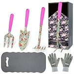 Colwelt Floral Garden Tool Set 6PCS, Gardening Kit with Beautiful Print, Gardening Gifts Tools for Women with Transplant Trowel, Fork, Hand Rake, Cultivator, Garden Gloves and Kneeling Pad