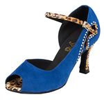 MINITOO Ladies Peep Toe Crystals Blue Suede Ballroom Latin Dance Shoes Party Sandals UK 5