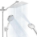 Anysig 8" rain shower head with handheld spray, rainfall shower head with 11" Adjustable Extension Arm, 5 Settings Handheld, Includes Holder/Hose, Built-in Power Wash, Dual Rainfall Shower Head, Chrom