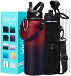 40 OZ Insulated Water Bottles with Straw Lid, Stainless Steel Water Bottle for Men Women, Wide Mouth Water Flask Sports Hydro Jug with Shoulder Carrier Bag, Paracord Handle, Straw & Spout Lids