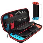 Hestia Goods case Compatible for Nintendo switch Hard Carry case and Tempered screen protector - 20 Game Cartridge Travel carry case, with Glass screen protector for Nintendo Switch, Red