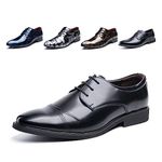 Oxford Shoes for Men Derby Shoes Mens Formal Dress Business Lace Ups Shoes Patent Leather Breathable Classic Slip On Brogues Black 2 Size 7.5