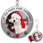 Puppy's First Christmas - 2021 Dated Picture Ornament for Your Fur Baby - Paw Prints Hearts Dog Bone and Candy Cane Design - New Puppy 1st Annual Xmas Holiday Keepsake - Gift/Storage Bag Included