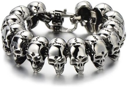 COOLSTEELANDBEYOND Biker Pulsera del Cráneo Calavera, Brazalete de Hombre, Acero Inoxidable, Estilo Gótico, Color de Plata, Lucidato a Specchio