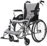 Equipmed Folding Wheelchair 20 Inch Aluminium Portable Lightweight Wheel Chair with Park Brakes and Padded Armrests, 100kg Capacity, Grey/Black