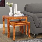 UNITEK FURNITURE Sheesham Wood Nesting Table Stools for Living Room for Home and Office Decor (Wenge Finish) -Set of 2