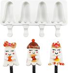 1 Pack Halloween Cute Ghost Shape Popsicle Molds Silicone Ice Pop Molds 4 Cavities Popsicle Molds for Kids Adults Ice Cream Mold Cakesicles Mould DIY Popsicle Maker Homemade Popsicle Silicone Molds B