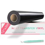 HTVRONT Heat Transfer Vinyl Black HTV Vinyl Rolls - 12" x 35ft Black Iron on Vinyl for All Cutter Machine, Black HTV Vinyl for Shirts - Easy to Cut & Weed for Heat Vinyl Design