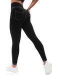 VOOVEEYA Curvy Womens Leggings, High Waisted Yoga Pants with Back Pockets Tummy Control Stretchy Workout Gym Tight(Black L)