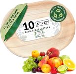 Chic Leaf 100% Compostable Disposable Palm Leaf Trays Like Bamboo Serving Trays 17" x 12" inches Large 10 Pack - Eco Friendly Platters - Heavy Duty Disposable Charcuterie Board for Weddings