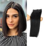 LUSH LOCKS Double Clip 100% Human Hair Extensions/Streaks For Women and Girls (Natural Black Color) Pack Of 2