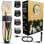 GLOBAL TECH Dog Clippers, Rechargeable Low Noise Cordless Pet Clippers for Dogs Cats and Other Pets - Professional Dog Grooming Clipper Kit Shaver Trimmer Suitable for Thick Hair/Coats