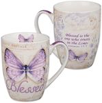 Christian Art Gifts Botanic Purple Butterfly Ceramic Coffee Mug Inspirational Coffee Cup for Women & Men 12 oz. Lead-free Microwave and Dishwasher Safe Coffee Mug with Bible Verse: Blessed - Jer. 17:7