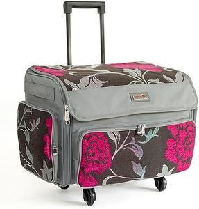 Everything Mary 4 Wheel Sewing Machine Storage Tote, Grey & Red Floral - Rolling Trolley Carrying Bag for Brother, Singer, & Most Machines - Travel Tote OrganizerTote, (EVM13790-1)