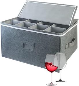 Boczif Wine Glass Storage Cases, Stemware Storage Chest Boxes with Dividers, Glassware Storage Containers Holds 12 Red or White Wine Glasses, Champagne Flutes, Crystal, Drinkware with Label Window