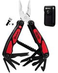 BIBURY Multitool, 14 in 1 Multitools Pliers with Can Opener, Scissors, Light, Pocket Size EDC Multi Tool with Nylon Pouch for Fishing, Outdoor Activities, Home Improvement, Camping - Red