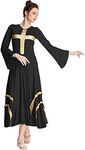 REXREII Womens Praise Cross Worship Dress Bell Sleeve Loose Fit Metallic Ruffles Liturgical Gown Lyrical Dance Robe Costume Black M
