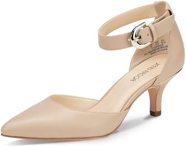 JENN ARDOR Women's Kitten Heel Pumps Ladies Closed Pointed Toe D'Orsay Ankle Strap Dress Stiletto, Natural, 9 (10.1in)