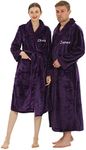 2pc His and Her Plush Robes with Custom Names - Personalized Couple Robes for Women & Men - Soft Luxurious Spa Bathrobes - Purple