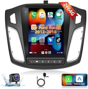 Podofo 2+64G Autoradio pour Ford Focus 2012-2018 avec Carplay sans Fil Android Auto, 9,7 Pouces Android 13 Radio avec écran Vertical, Bluetooth, WiFi + Caméra Arrière et Microphone