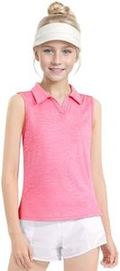 Auranso Girls Sleeveless Polo Shirts V-Neck Golf Tennis T-Shirts with Collared Quick Dry Tank Tops Pink 5-6 Years