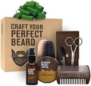 Every Man Jack Beard Grooming Kit for Men - Includes Sandalwood Beard Oil & Beard Balm, Beard Brush, Wooden Dual-sided Comb, Trimming Scissors and Mustache Comb