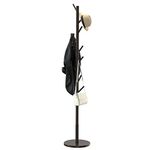 Wooden Freestanding Coat Tree with 4 Height Options and 9 Hooks, Sturdy Coat Rack Stand for Clothes/Bags/Hats,Easy Assemble Save Space for Entryway,Bedroom,Office,Narrow Place-Coffee