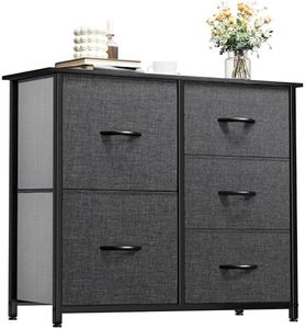 YITAHOME Dresser for Bedroom with 5 Drawers, Wide Bedroom Fabric Dresser with Storage Bins, Clothes Cabinet for Bedroom, Living Room, Hallway, Black Grey