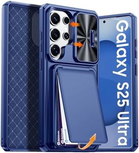 BSNRM for Samsung Galaxy S25 Ultra Case Wallet with RFID Blocking, Card Holder, Slide Camera Lens Cover, Silicone Edge Raised, Rugged Heavy Duty Phone Cover Case for Galaxy S25 Ultra, 2025, Sapphire