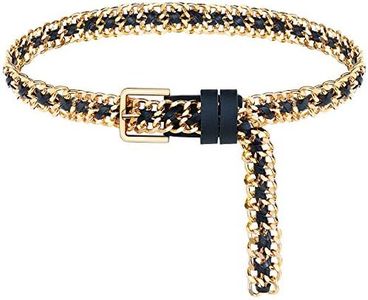 Glamorstar Gold Metal Punk Belts Leather Chain Waist Belt for Women Dresses Gold Black 135CM/53.1IN
