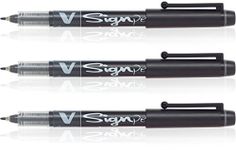 Pilot 019593 V Sign Medium Point Pen (Black - Pack of 3)