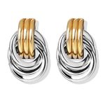 Two Tone Chunky Knot Earrings for Women Trendy Gold and Silver Hoop Earrings Mixed Metal Double Knot Earrings Gold Statement Earrings Dainty Stackable Earrings for Girls