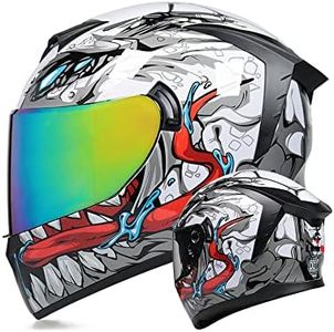 MotuoMr Unisex-Adult Full Face Motorcycle Helmet DOT Approved Motorbike Moped Street Bike Racing Crash Helmet with Graphic (Color Mirror, X-Large)