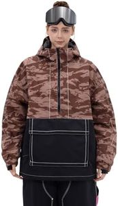 SNOWVERB Womens Baggy Snow Insulated Jacket Winter Waterproof Big Cargo Pocket Windproof Snowboarding Jacket with Hood (US, Alpha, Small, Regular, Regular, Desert Camo/Black)