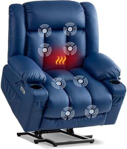 Tami Tami Dual Motor Lay Flat Power Lift Chair Recliner for Elderly Big and Tall with Massage and Heat, Electric Lift Recliner with USB A&C, Cup Holders (T6010 - Faux Leather, Navy Blue, Oversized)